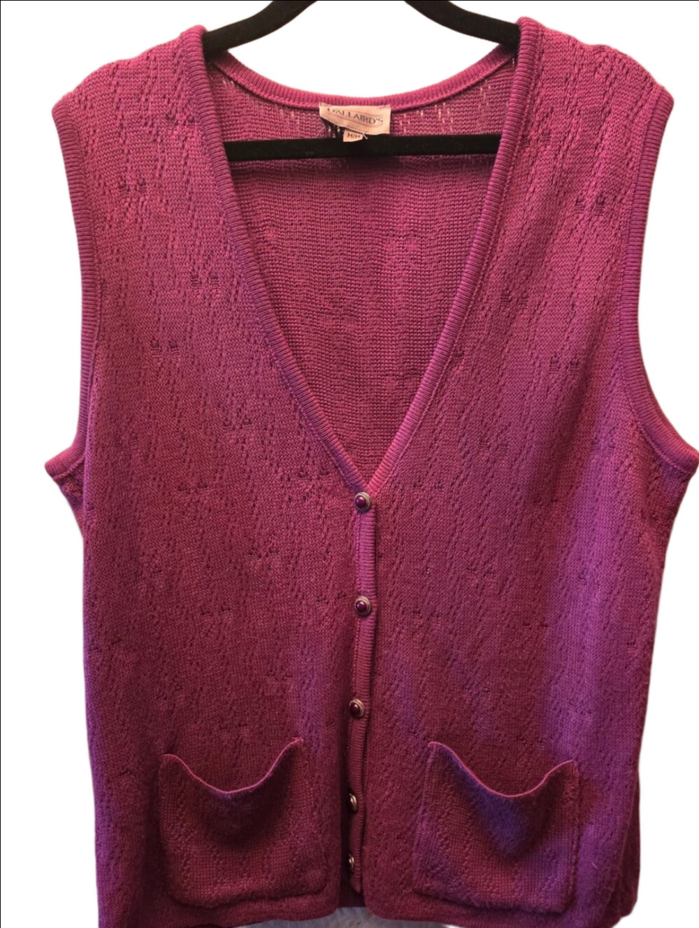 Vintage D'Allaird's Raspberry-Plum Knit Sweater Vest M Made in Canada Pointelle